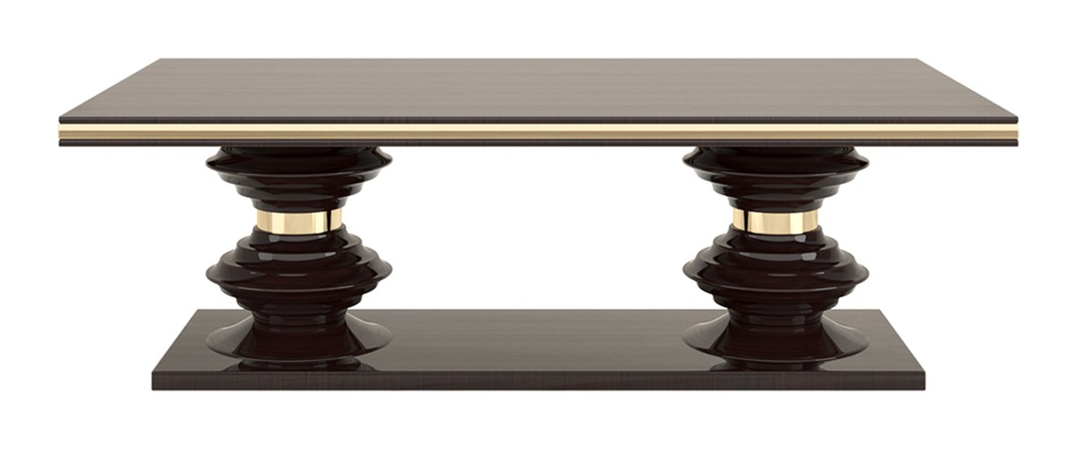 Casa Padrino Luxus Art Deco Couchtisch Dunkelbraun Hochglanz / Gold Casa Padrino Luxus Art Deco Couchtisch Dunkelbraun Hochglanz / Gold