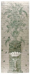Casa Padrino fuente de pared barroco de lujo con pintura de pared de azulejos blanco / verde - Hecho a mano y pintado a mano - Calidad de Lujo - Accesorios de Decoración de Jardín de Hotel Barroco
