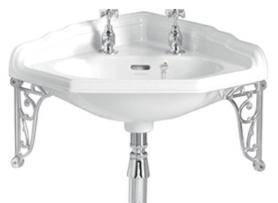 Casa Padrino lavabo de esquina Art Nouveau de lujo blanco / plata 63,5 x 49,5 x A. 23 cm - Lavabo de porcelana con 2 orificios con soporte de pared - Muebles de Baño