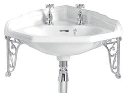 Casa Padrino lavabo d'angle Art Nouveau de luxe blanc / argent 63,5 x 49,5 x H. 23 cm - Lavabo 2 trous en porcelaine avec support mural - Meubles de Salle de Bain