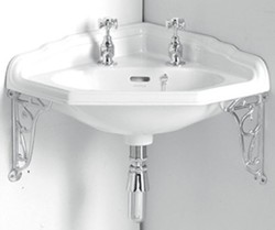 Casa Padrino lavabo d'angle Art Nouveau de luxe blanc / argent 63,5 x 49,5 x H. 23 cm - Lavabo 2 trous en porcelaine avec support mural - Meubles de Salle de Bain
