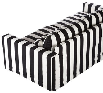 Casa Padrino Sofa Schwarz / Weiß - Modernes Wohnzimmer Sofa mit Streifen - Moderne Wohnzimmer Möbel