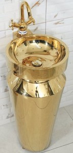 Casa Padrino luxury stainless steel washstand gold 40 x H. 86 cm - Golden Bathroom Furniture - Hotel & Restaurant Collection - Luxury Quality
