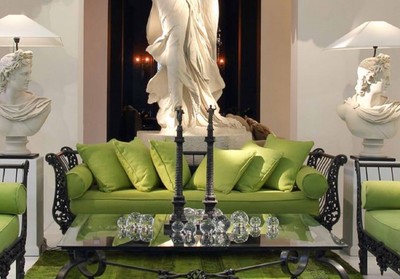 Casa Padrino divano barocco di lusso verde / nero 212 x 87 x A. 77 cm - Divano in forgiato a mano con cuscini - Divano Soggiorno - Divano da Giardino - Divano Patio - Mobili Barocchi