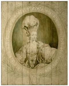 Casa Padrino Luxury Baroque Wall Painting Lady Gray / Green 150 x H. 190 cm - Handpainted Wood Painting - Magnificent Baroque Wall Decoration