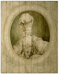 Casa Padrino Luxury Baroque Wall Painting Lady Gray / Green 150 x H. 190 cm - Handpainted Wood Painting - Magnificent Baroque Wall Decoration
