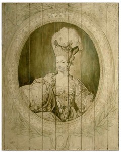 Casa Padrino Luxury Baroque Wall Painting Lady Gray / Green 150 x H. 190 cm - Handpainted Wood Painting - Baroque Wall Decoration - Noble & Magnificent