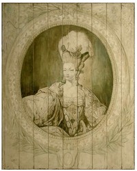 Casa Padrino Luxury Baroque Wall Painting Lady Gray / Green 150 x H. 190 cm - Handpainted Wood Painting - Baroque Wall Decoration - Noble & Magnificent