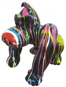 Casa Padrino figurine décorative design singe gorille noir / multicolore H. 70 cm - Sculpture décorative résistante aux intempéries - Décoration de Salon de Terrasse de Jardin