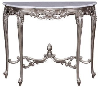 Casa Padrino consolle barocco di lusso argento / bianco - Consolle in legno massello fatta a mano con piano in marmo - Mobili Barocchi