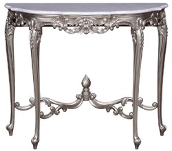 Casa Padrino consolle barocco di lusso argento / bianco - Consolle in legno massello fatta a mano con piano in marmo - Mobili Barocchi