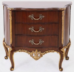 Casa Padrino table de chevet baroque de luxe marron foncé / or - Table de chevet en bois massif avec 3 tiroirs - Commode faite main de style baroque - Mobilier Baroque