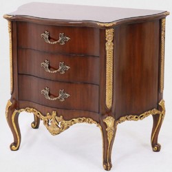 Casa Padrino table de chevet baroque de luxe marron foncé / or - Table de chevet en bois massif avec 3 tiroirs - Commode faite main de style baroque - Mobilier Baroque