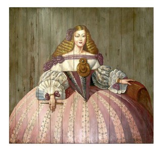 Casa Padrino Luxury Baroque Wall Painting Lady Multicolored 150 x H. 150 cm - Handpainted Wood Painting - Baroque Wall Decoration - Noble & Magnificent