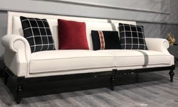 Casa Padrino canapé baroque de luxe blanc / argent / noir - Canapé de salon noble de style baroque - Mobilier de salon baroque