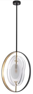 Casa Padrino Luxus Kronleuchter Schwarz / Gold 43 x 11 x H. 58 cm - Moderner Kronleuchter mit edlem Glas Lampenschirm - Luxus Kollektion