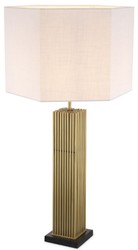 Casa Padrino lampe de table de luxe laiton antique / noir / blanc 46 x 46 x H. 87 cm - Lampe de bureau moderne avec abat-jour hexagonal - Qualité de Luxe