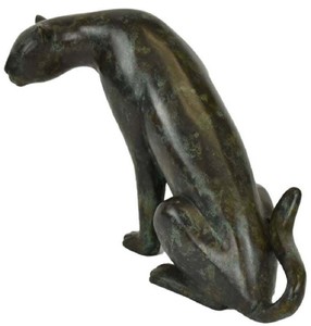 Casa Padrino figura de bronce de lujo guepardo negro / verde 20 x 33 x A. 22 cm - Escultura de Bronce - Figura de Decoración - Accesorios de Decoración de Lujo