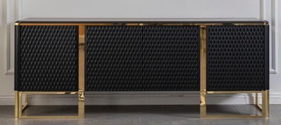 Casa Padrino luxury sideboard black / gold 220 x 50 x H. 83 cm - Noble solid wood cabinet with 4 doors - Luxury Furniture - Luxury Quality