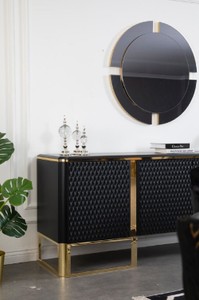 Casa Padrino Luxus Sideboard Schwarz / Gold 220 x 50 x H. 83 cm - Edler Massivholz Schrank mit 4 Türen - Luxus Möbel - Luxus Qualität