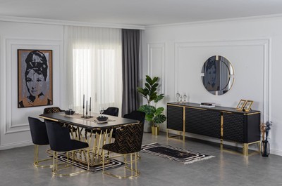 Casa Padrino Luxus Sideboard Schwarz / Gold 220 x 50 x H. 83 cm - Edler Massivholz Schrank mit 4 Türen - Luxus Möbel - Luxus Qualität