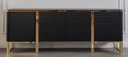 Casa Padrino aparador de lujo negro / oro 220 x 50 x A. 83 cm - Armario noble de madera maciza con 4 puertas - Muebles de Lujo - Calidad de Lujo
