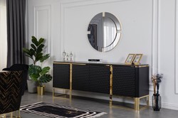 Casa Padrino aparador de lujo negro / oro 220 x 50 x A. 83 cm - Armario noble de madera maciza con 4 puertas - Muebles de Lujo - Calidad de Lujo