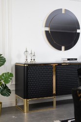 Casa Padrino aparador de lujo negro / oro 220 x 50 x A. 83 cm - Armario noble de madera maciza con 4 puertas - Muebles de Lujo - Calidad de Lujo