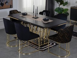 Casa Padrino conjunto de muebles de comedor de lujo negro / oro - 1 Mesa de Comedor y 6 Sillas de Comedor - Muebles de Comedor de Lujo