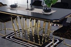 Casa Padrino conjunto de muebles de comedor de lujo negro / oro - 1 Mesa de Comedor y 6 Sillas de Comedor - Muebles de Comedor de Lujo