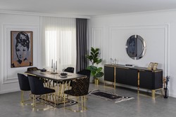 Casa Padrino conjunto de muebles de comedor de lujo negro / oro - 1 Mesa de Comedor y 6 Sillas de Comedor - Muebles de Comedor de Lujo