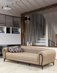 Casa Padrino luxury sofa bed beige / black / gold 222 x 90 x H. 80 cm - Modern living room sofa - Luxury living room furniture