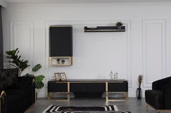 Casa Padrino luxury TV cabinet set black / gold 220 x 50 x H. 53 cm - 1 TV Cabinet & 1 Wall Cabinet & 1 Wall Shelf - Luxury living room furniture