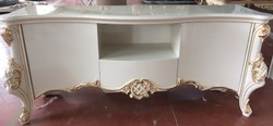 Casa Padrino luxury baroque TV cabinet white / gold - Handmade TV cabinet with 2 doors and drawer - Baroque living room furniture