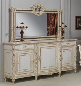 Casa Padrino conjunto de muebles barrocos de lujo aparador con espejo blanco / oro - Mueble de madera maciza con espejo de pared - Muebles de Castillo - Muebles de Hotel - Calidad de Lujo
