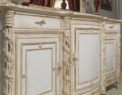Casa Padrino ensemble de meubles baroques de luxe buffet avec miroir blanc / or - Armoire en bois massif noble avec miroir mural - Mobilier de Château - Mobilier d'Hôtel - Qualité de luxe