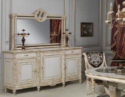 Casa Padrino ensemble de meubles baroques de luxe buffet avec miroir blanc / or - Armoire en bois massif noble avec miroir mural - Mobilier de Château - Mobilier d'Hôtel - Qualité de luxe