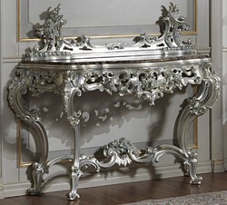 Casa Padrino consolle barocco di lusso argento / nero - Magnifica consolle intagliata a mano con piano in marmo - Mobili dell'Hotel - Mobili del Castello - Qualità di Lusso - Fatto in Italia