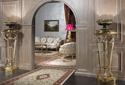 Runde Luxus Barock Massivholz Säule mit Marmorplatte Gold Silber Schwarz Round Luxury Baroque Solid Wood Column with Marble Top Gold Silver Black 