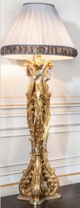 Casa Padrino luxury baroque floor lamp gold / silver / white - Magnificent hand carved solid wood floor lamp with elegant lampshade - Hotel Furniture - Castle Furniture - Luxury Quality - Made in Italy
