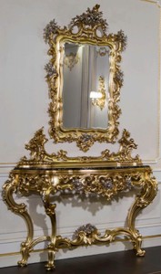 Casa Padrino luxury baroque furniture set console with mirror gold / silver / black - Magnificent hand carved console table with wall mirror - Hotel Furniture - Castle Furniture - Luxury Quality