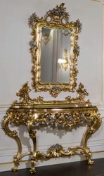 Casa Padrino luxury baroque furniture set console with mirror gold / silver / black - Magnificent hand carved console table with wall mirror - Hotel Furniture - Castle Furniture - Luxury Quality