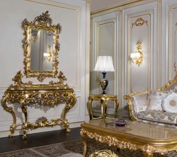 Casa Padrino luxury baroque furniture set console with mirror gold / silver / black - Magnificent hand carved console table with wall mirror - Hotel Furniture - Castle Furniture - Luxury Quality