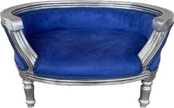 Casa Padrino sofá barroco para perros y gatos azul real / plata - Cama para perros y cama para gatos hecha a mano en estilo barroco - Muebles de Animales Barrocos