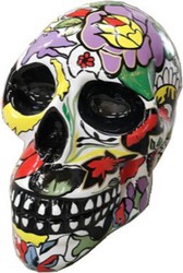 Casa Padrino designer decorative figure skull multicolor / black 44 x 58 x H. 66 cm - Weatherproof decorative sculpture - Living room decoration - Garden decoration - Designer sculpture
