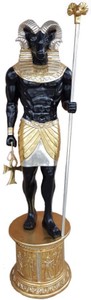 Casa Padrino sculpture décorative dieu égyptien Chnum noir / or / argent H. 250 cm - Énorme figure décorative égyptienne résistante aux intempéries avec socle - Décoration de Jardin et Terrasse
