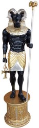 Casa Padrino Deco Sculpture Egyptian God Chnum Black / Gold / Silver H. 250 cm - Huge Weatherproof Egyptian Decoration Figure with Pedestal - Garden & Terrace Decoration