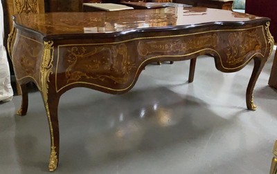 Casa Padrino baroque desk mahogany inlaid / gold - Handmade antique style desk with 5 drawers - Baroque office furniture