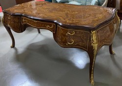Casa Padrino scrivania barocco intarsi in mogano / oro - Scrivania stile antico fatta a mano con 5 cassetti - Mobili per ufficio barocco
