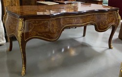 Casa Padrino scrivania barocco intarsi in mogano / oro - Scrivania stile antico fatta a mano con 5 cassetti - Mobili per ufficio barocco